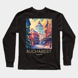 A Vintage Travel Illustration of Bucharest - Romania Long Sleeve T-Shirt